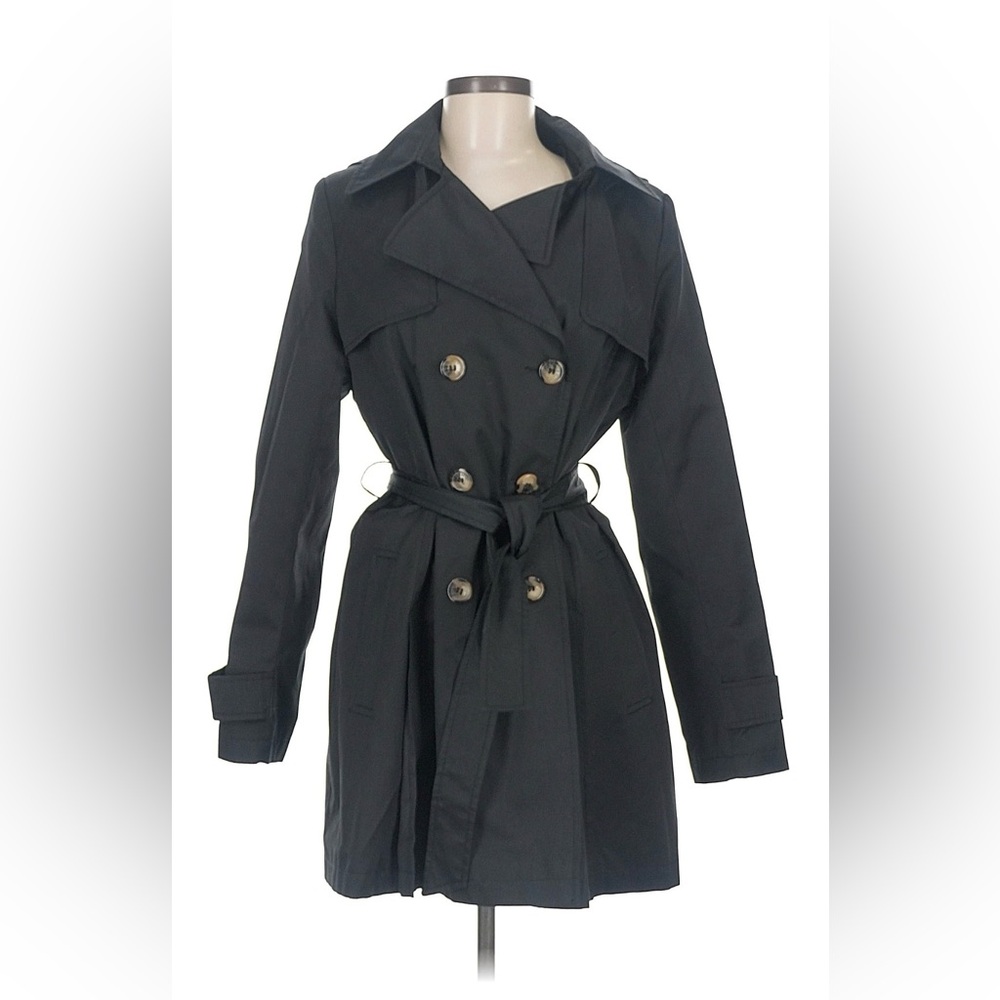 DKNY Black Double-Breasted Trench Coat